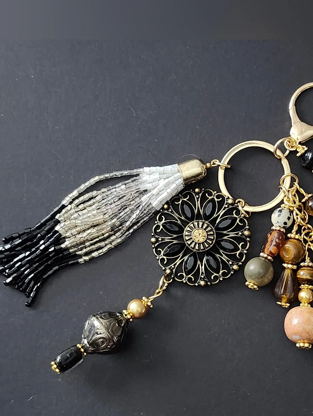 Boho Purse Charm or Keychain Stone Glass Handcrafted